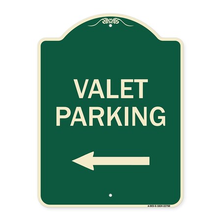 Signmission Valet Parking with Left Arrow Heavy-Gauge Aluminum Architectural Sign, 24" x 18", G-1824-22750 A-DES-G-1824-22750